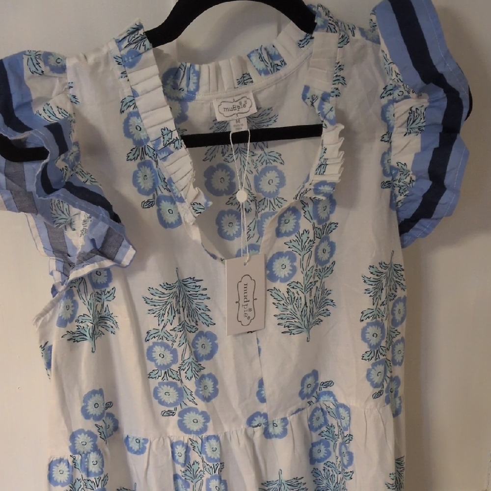 Mud Pie Blue and White Floral Dress